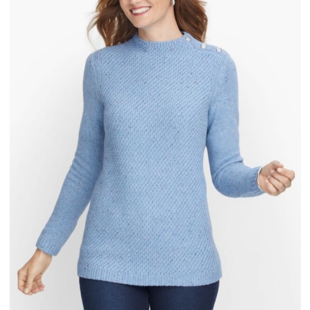 Talbot's beautiful blue mock turtleneck sweater with buttons size medium